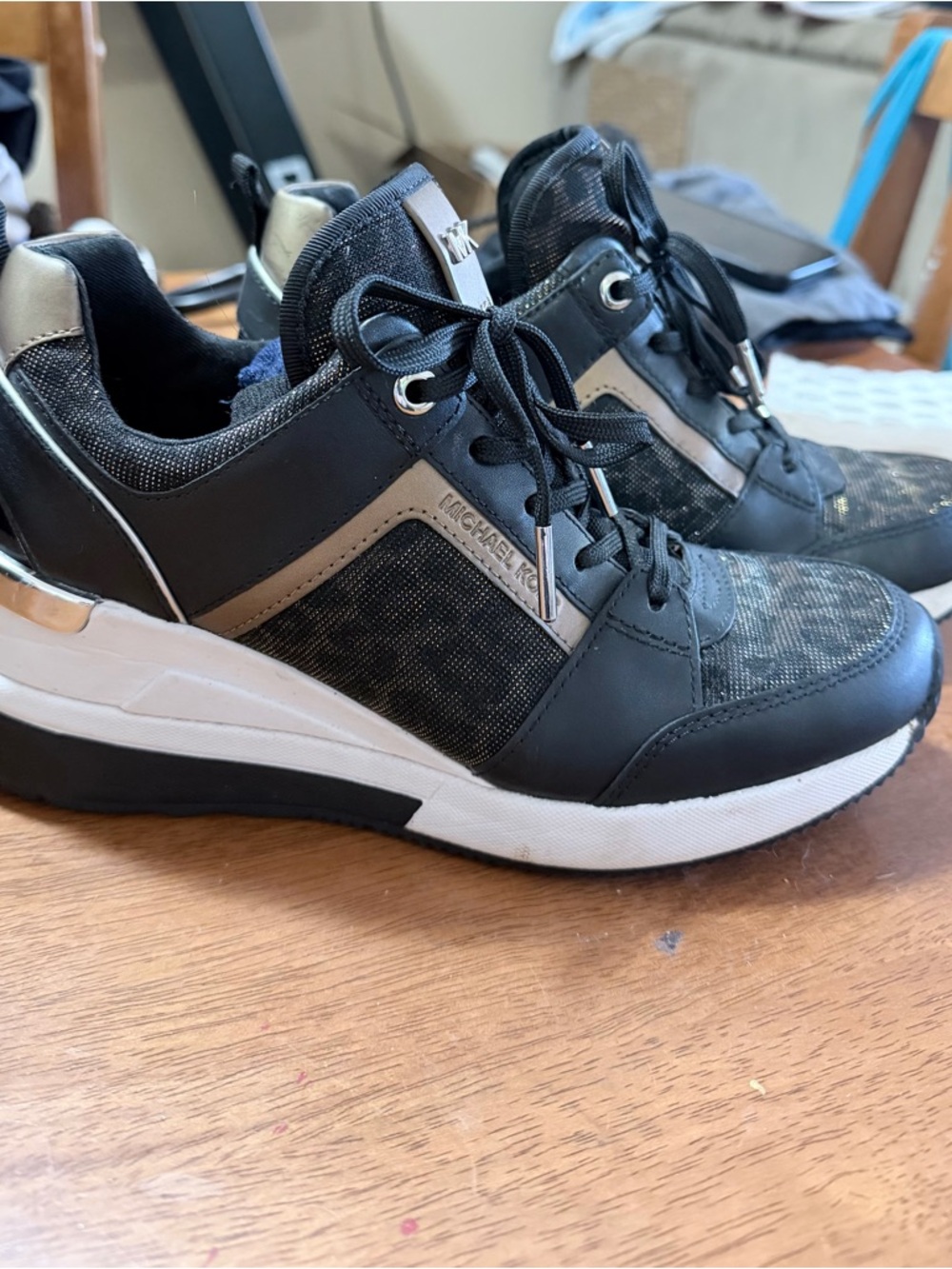 Michael Kors Black and Taupe Logo High-Top Sneakers - Picture 4 of 4